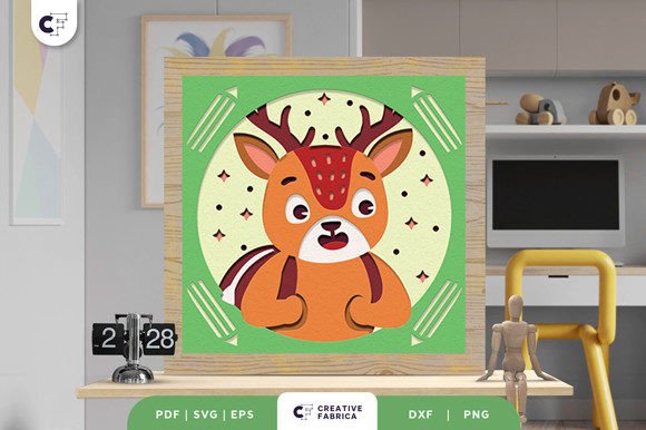 Deer Back to School 3D Shadow Box