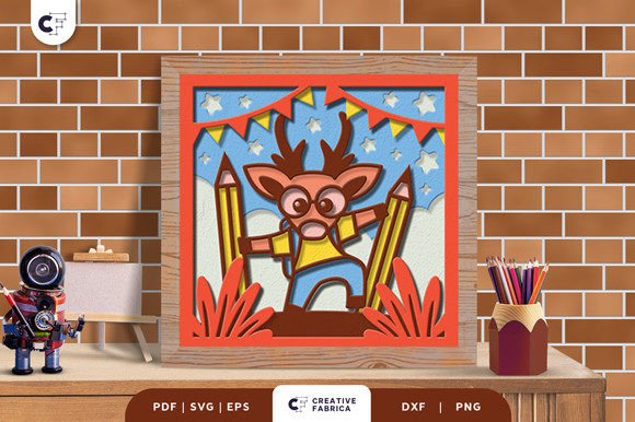 Deer Back to School 3D Shadow Box SVG