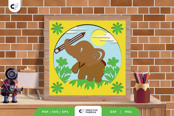 Elephant Back to School 3D Paper Cut