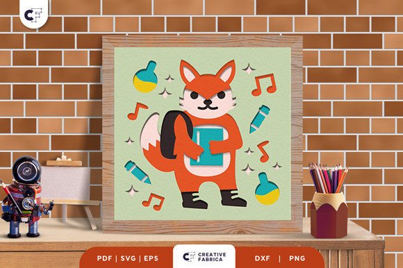 Fox Back to School 3D Shadow Box