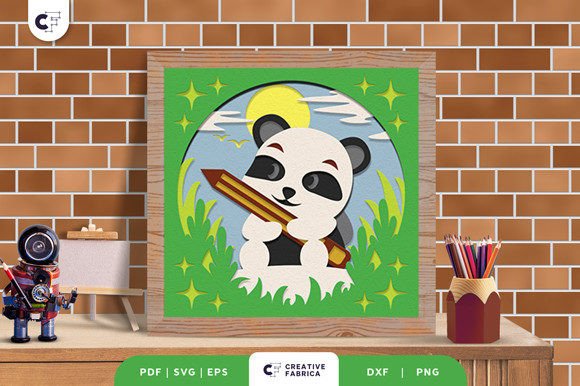 Panda Back to School 3D Shadow Box SVG