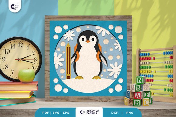 Penguin Back to School 3D Paper Cut – A Creative Addition to Kids’ Spaces