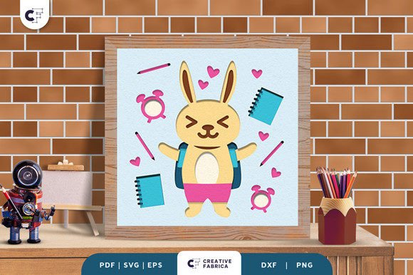 Rabbit Back to School 3D Shadow Box