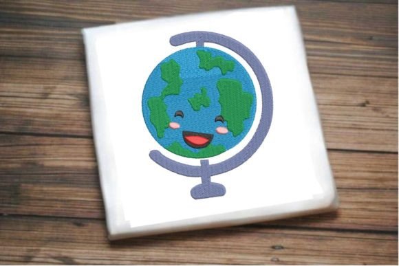 Smiling Globe: A Cheerful Embroidery Design for Kids