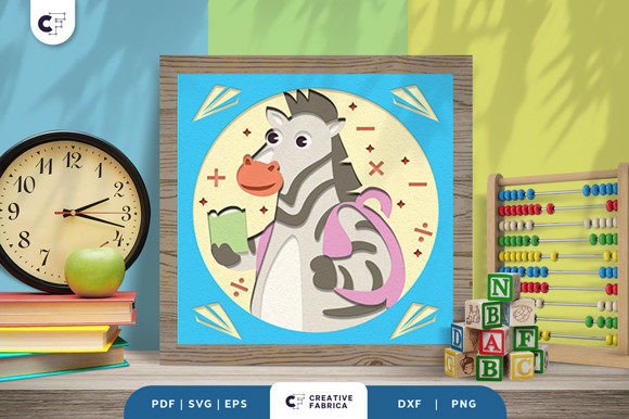 Zebra Back to School 3D Shadow Box SVG